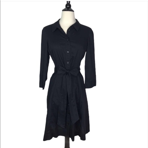 Kate Spade Belted Classic Button Down Shirt Dress with Sash Tie Black Size 2 - Picture 2 of 13